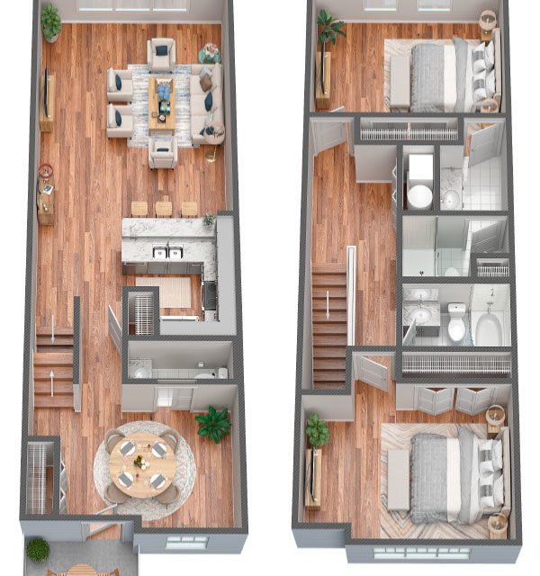 Two Bed 2.5 Bath Townhouse – Extra Large (C12x)