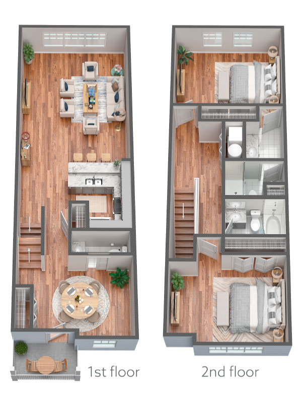 Two Bed 2.5 Bath Townhouse - Extra Large (C12x) Floor Plan for Rent