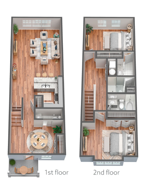 Two Bed 2.5 Bath Townhouse - Deluxe (C7x) Floor Plan for Rent